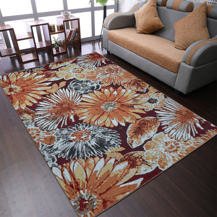 RUGSOTIC CARPETS MACHINE MADE HEATSET POLYPROPYLENE AREA RUGS  - Rectangle Shape, Floral Modern Design, Midium Pile Machine Made Area Rugs (M00030)