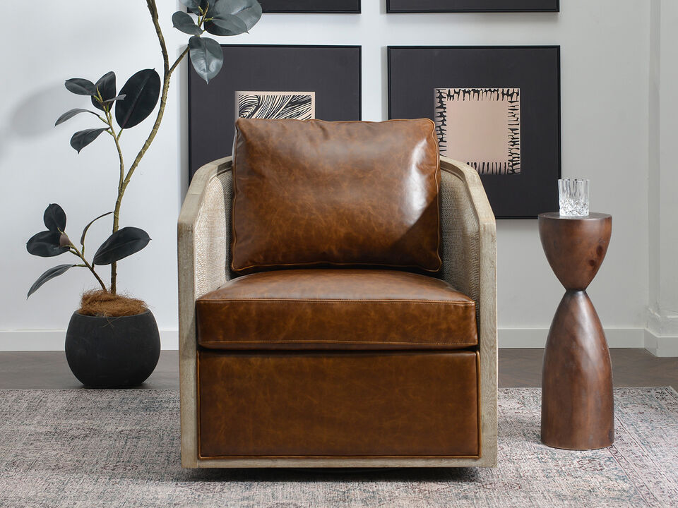 Claude Genuine Leather Swivel Cane Chair