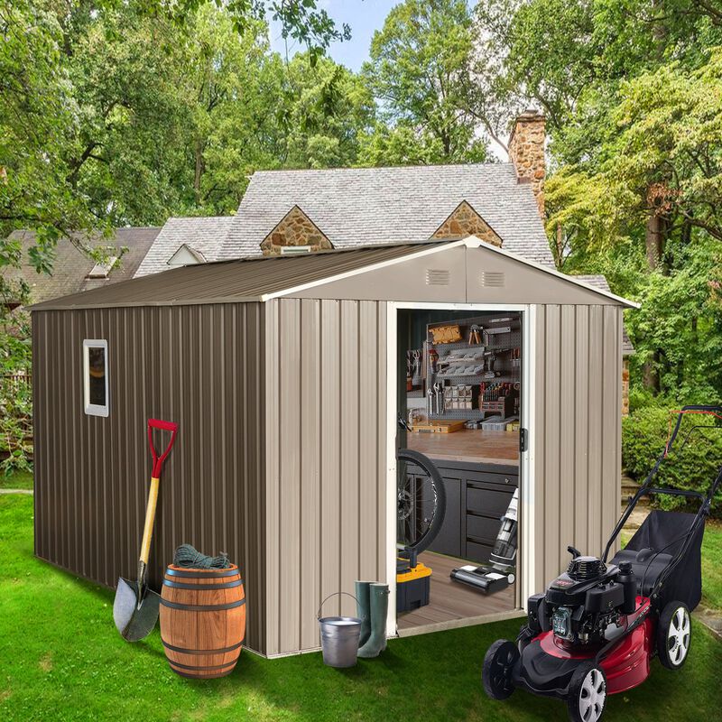 MONDAWE 10ft x 8ft Outdoor Metal Storage Shed with Metal Floor Base and Window,Grey image number 1