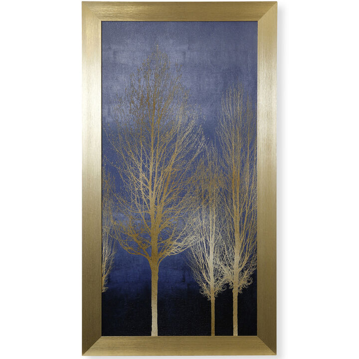 Gold Trees On Blue Panel I