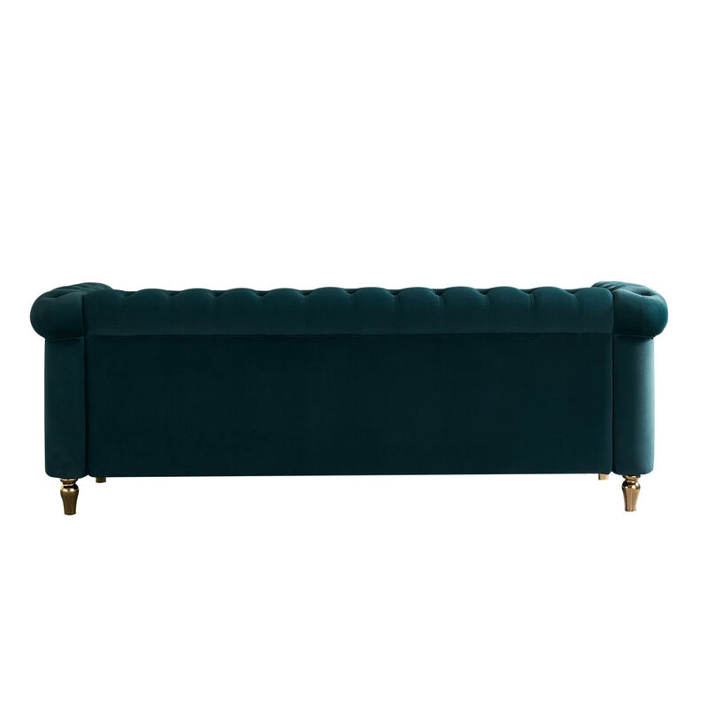 Chesterfield Velvet Sofa 84.65 inch for Living Room GREEN Color