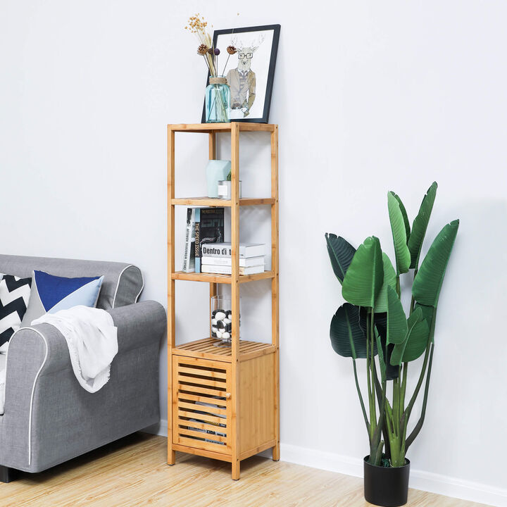Functional 4-Tier Bamboo Floor Cabinet for Bathroom Storage