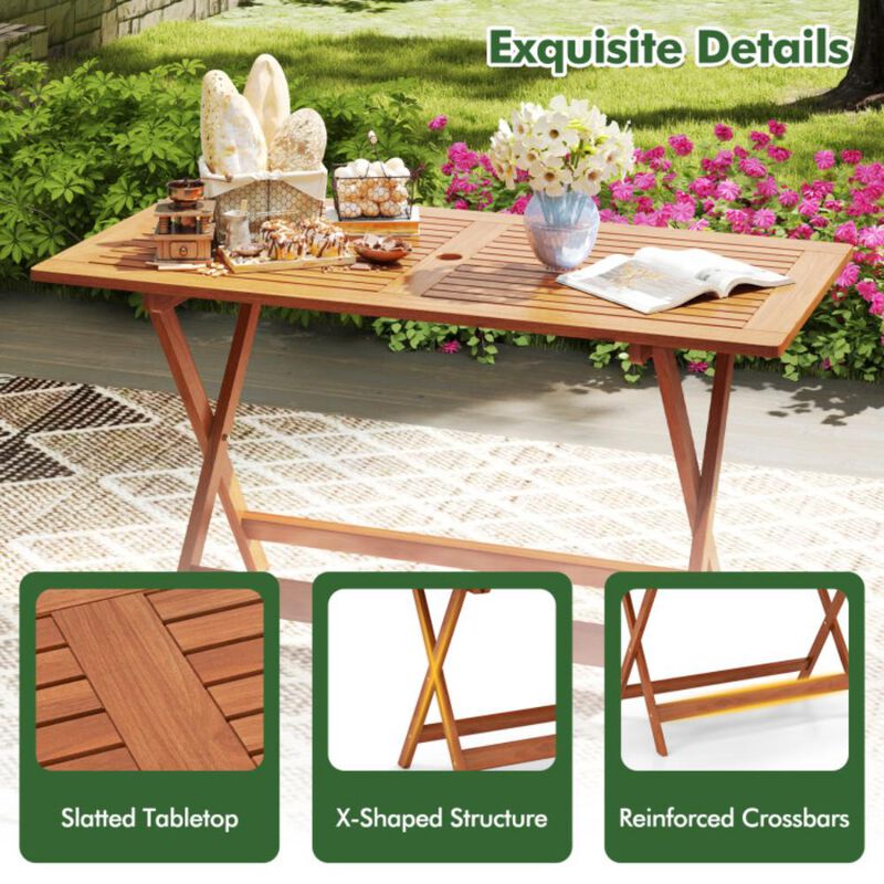 Hivvago 54.5 Inch x 27.5 Inch  Patio Dining Table with Teak Painting and Umbrella Hole