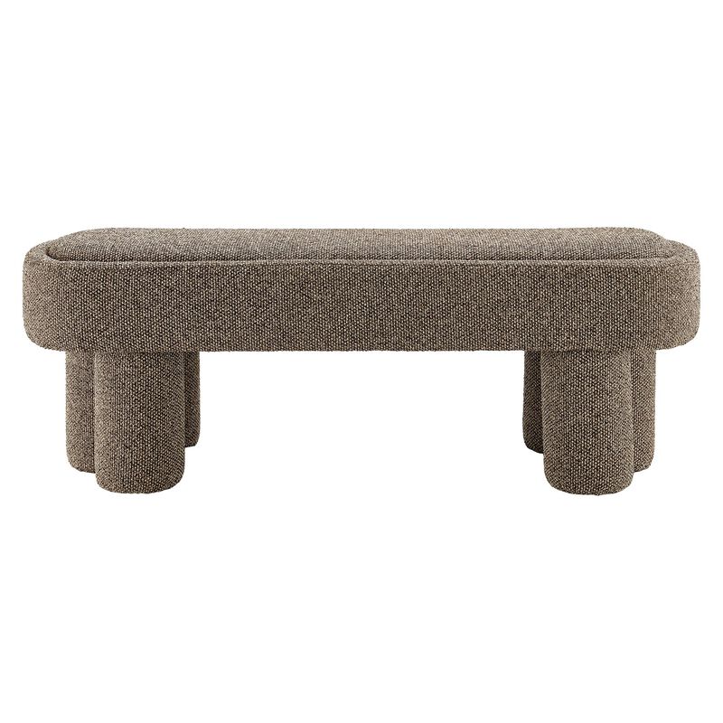 Modway Mossi 52-Inch Modern Oval Boucle Fabric Bench in Marble &ndash; Upholstered Accent Bench with Cylindrical Clover-Leg Base for Bedroom, Entryway, or Living Room image number 6