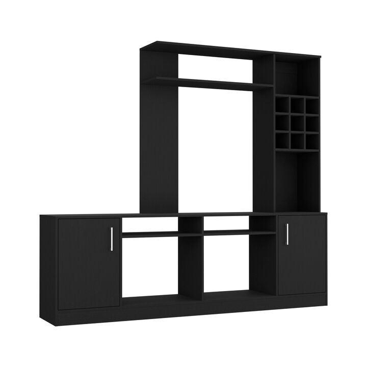 Kava Entertainment Center, Six External Shelves, Double Door Cabinet, Storage Spaces for TV´s up 78" -Black