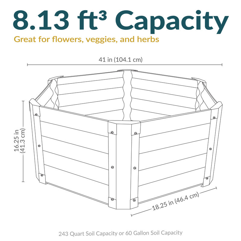 Sunnydaze Powder-Coated Steel Hexagon Raised Garden Bed - 41 in
