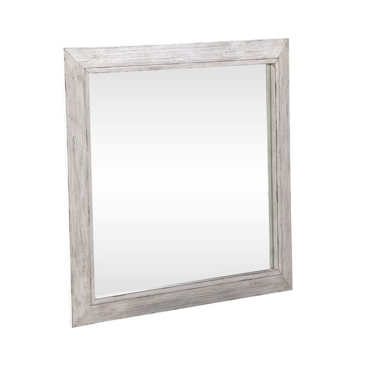 Liberty Furniture River Place Mirror Cottage Wood Framed 42" x 40" - Riverstone White & Tobacco