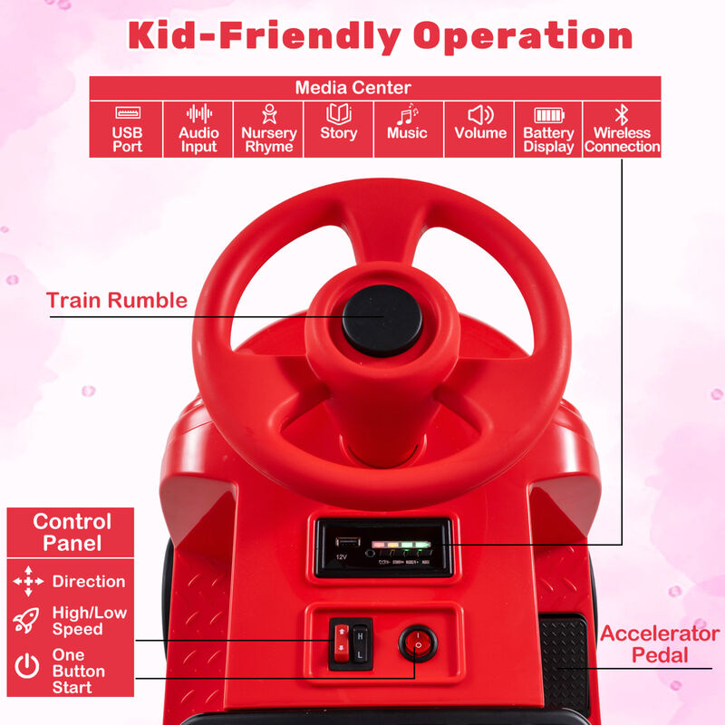 12V Kids Ride On Train with 2 Seats Height Adjustable Seat and Music for Backyard image number 4