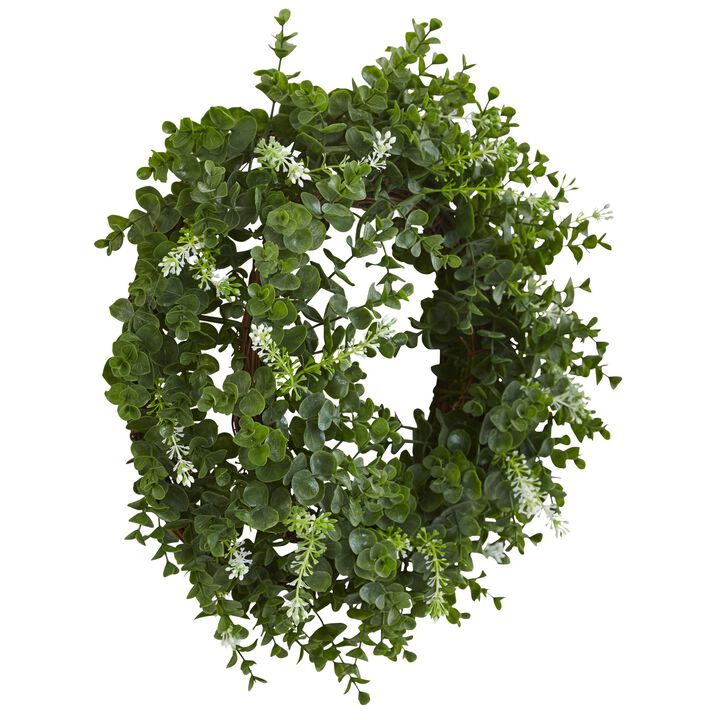 Nearly Natural 18-in Eucalyptus Double Ring Wreath w/Twig Base