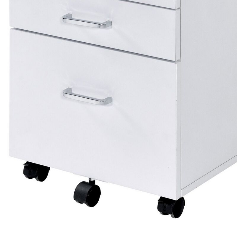 Cabinet with 3 Drawers and Wheels, White-Benzara
