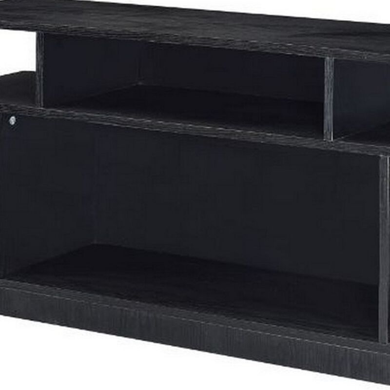 Sofa Table with 2 Open Compartments and Extended Sides, Black-Benzara