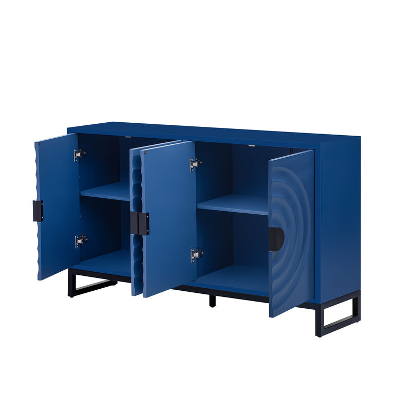 TATEUS Modern Wooden Sideboard Cabinet – Water Wave Doors, Rubberwood Veneer & Adjustable Shelves