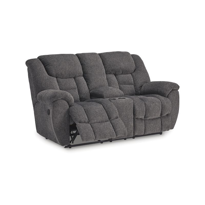Dane Manual Double Reclining Loveseat, Rich Gray Polyester, 76 Inch - Benzara
