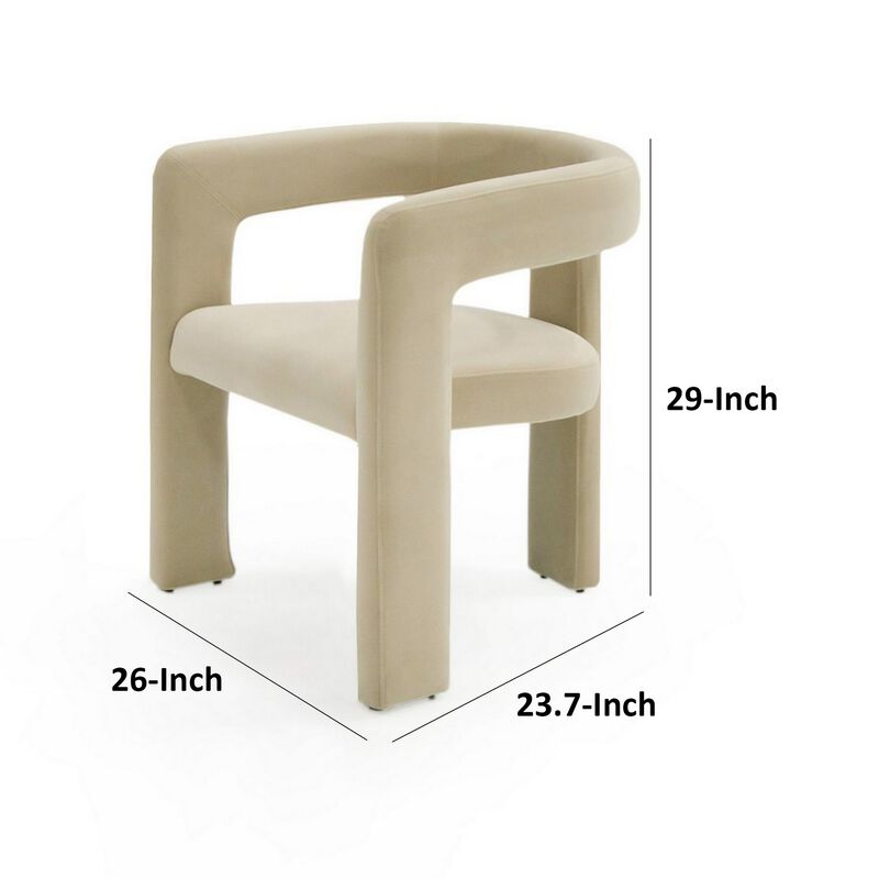 Lavi 26 Inch Dining Chair, Cushioned, Curved Open Back, Beige Upholstery - Benzara image number 4