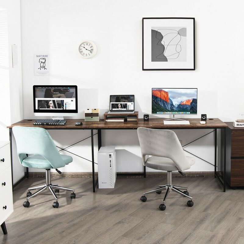 L-Shaped 2-Person Desk with Monitor Riser –  Reversible Computer Workstation
