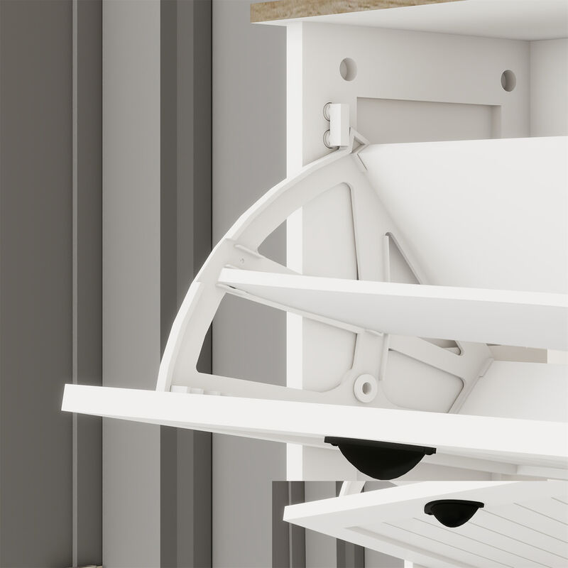 48.22 in. H x 20.86 in. W Antique White Shoe Cabinet with 1 Drawer and 3 Flip Drawers