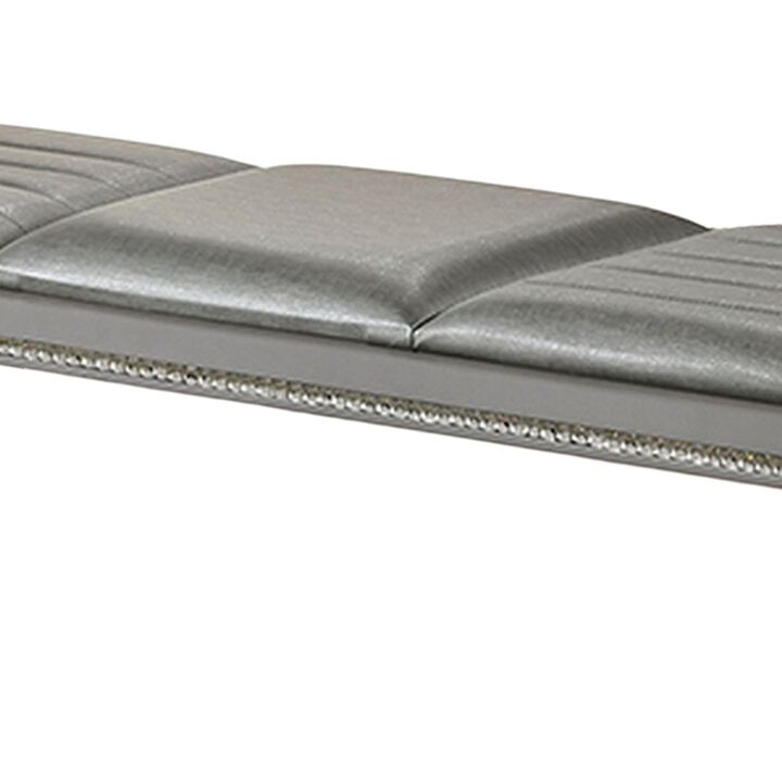 Sam 54 Inch Modern Upholstered Bench, Clear Acrylic Legs, Crystal Accents-Benzara