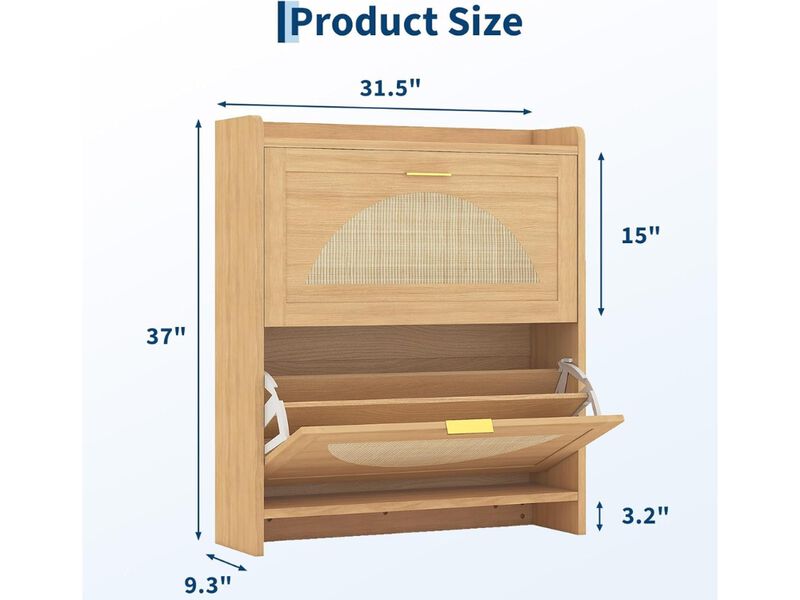 Entryway Wood Shoe Storage Cabinet Flip Drawer Adjustable Shelves image number 2