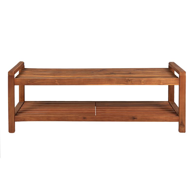 BlaneSeat Mid Century Modern Acacia Wood Slat Outdoor Garden Patio Bench