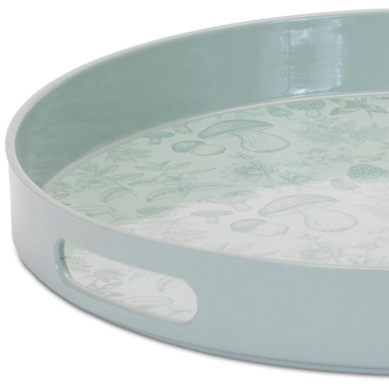 HomeRoots 14" Pale Sage Mushrooms Round Serving Tray With Handles image number 3