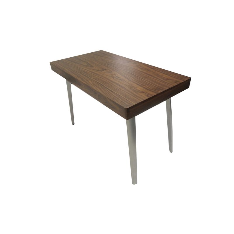 Hle 47 Inch Desk, Walnut Brown Wood Top, 2 Drawers, High Polished Steel - Benzara