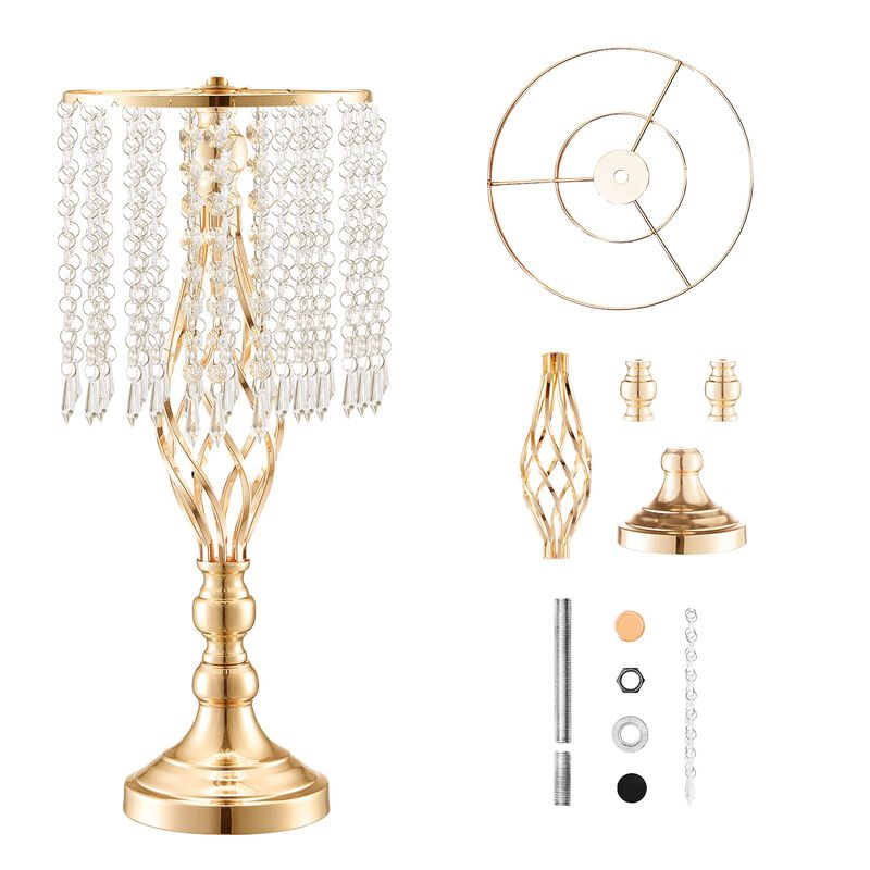 Crystal Wedding Flower Stand, Gold Metal Centerpiece Vase for Table Decor image number 9