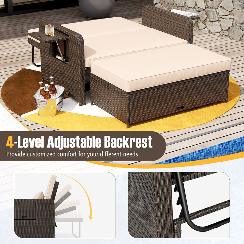 Rattan Adjustable Patio Daybed Set with Cushions and Storage Ottoman image number 7