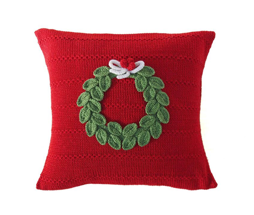 Green Wreath Christmas Pillow, Red, 10", Holiday D&eacute;cor