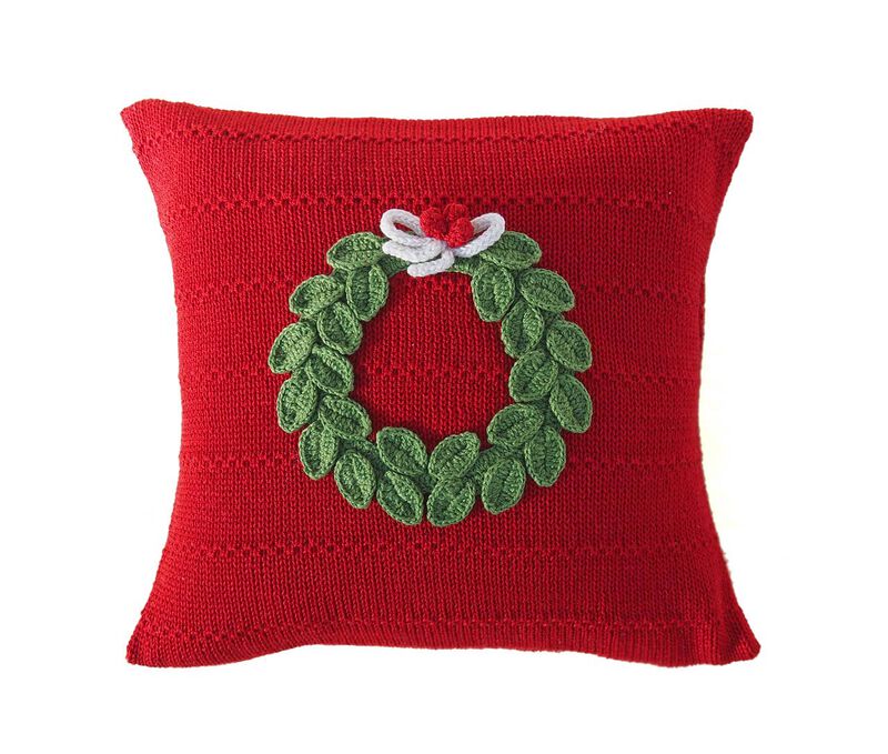 Green Wreath Christmas Pillow, Red, 10", Holiday D&eacute;cor image number 0