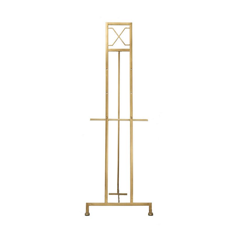 57 Inch Easel Stand, Gold Iron Frame, Free Standing for an Artists Touch - Benzara