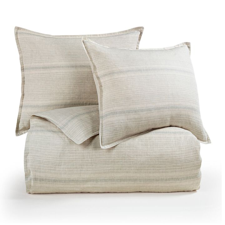 French Flax Linen King Variegated Stripe Duvet Cover Set in Natural