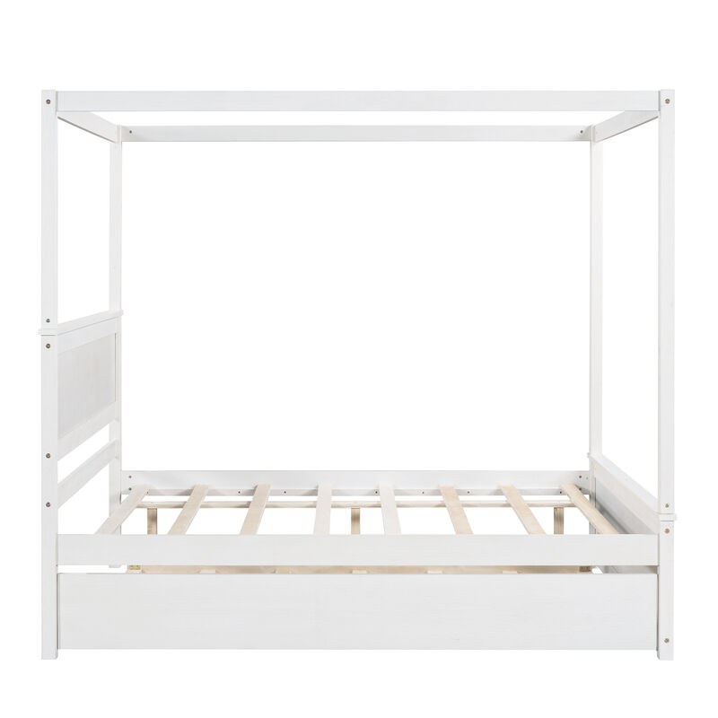 Merax Full Size Canopy Bed with Pull-out Trundle Bed image number 3