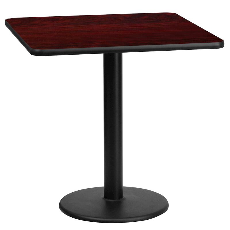 Flash Furniture 24'' Square Mahogany Laminate Table Top with 18'' Round Table Height Base image number 0