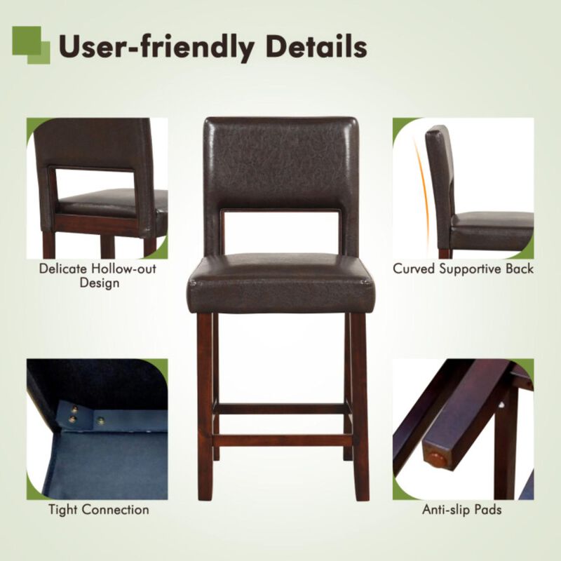 Hivvago 2 Piece Bar Chair Set with Hollowed Back and Rubber Wood Legs