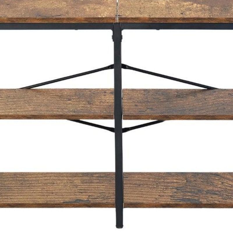 HomeRoots 63" Brown And Black Wood Open Shelving TV Stand image number 3