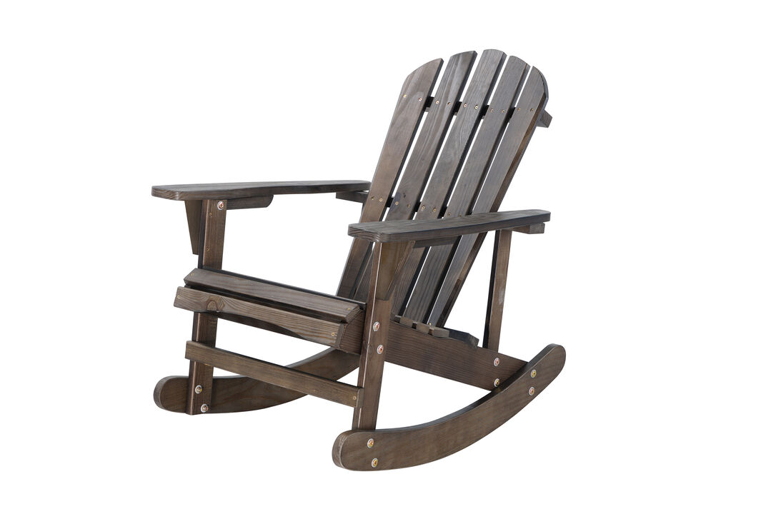 Adirondack Rocking Chair Solid Wood Chairs Finish Outdoor Furniture for Patio, Backyard, Garden -Dark Brown