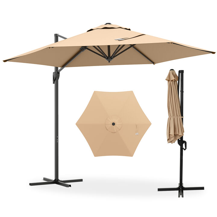 9 FT Cantilever Patio Umbrella with Vented Top and Sun-Protective Canopy