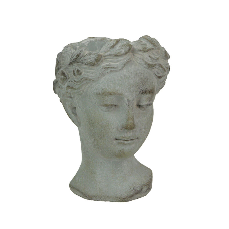 Weathered Gray Greek Lady Statue Wall Mount Cement Head Planter 6 Inches High image number 1