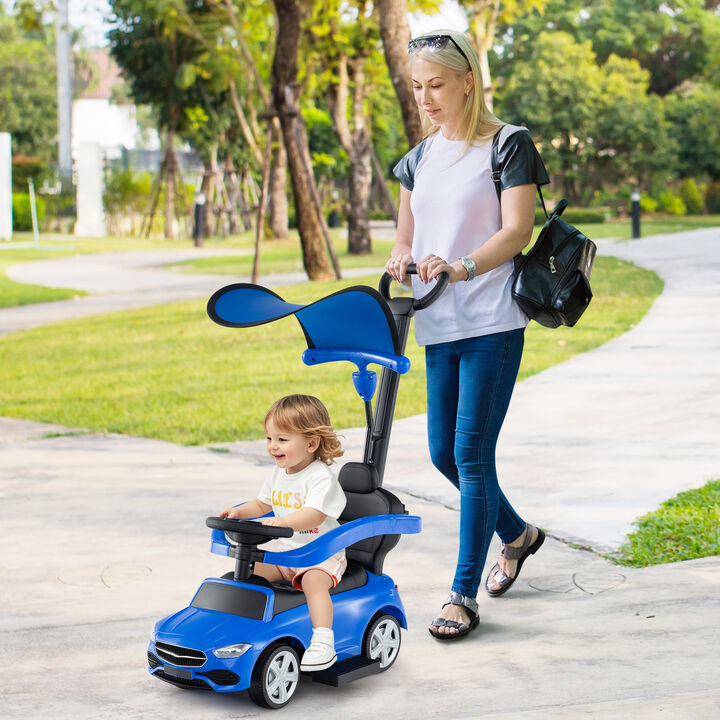 3 in 1 Toddler Ride On Push Car with Canopy Sliding Function and Stroller