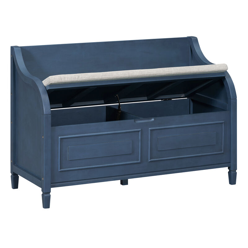 Whisen Rustic Style Entryway Multifunctional Storage Bench with Hidden Storage Space and Safety Hinge - Brown/Beige