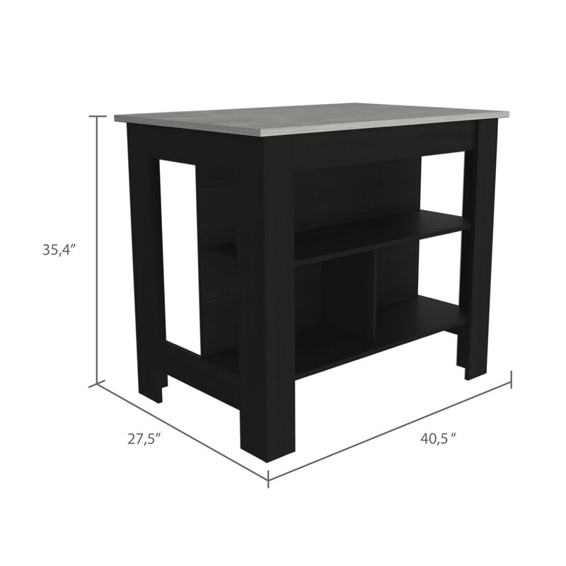 Streamdale Cala Kitchen Island, Four Legs, Three Shelves - Black Ibiza Marble