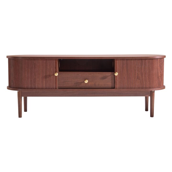 Mid Century TV Stand for TVs up to 58 Inch with Drawer and Storage Shelves-Brown