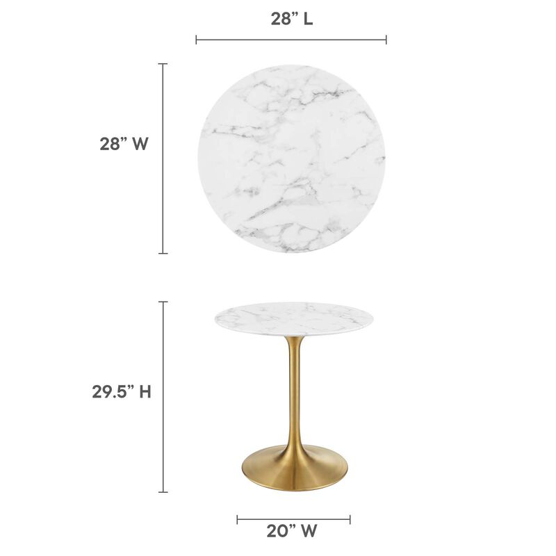 Modway - Lippa 28" Round Artificial Marble Dining Table Gold White