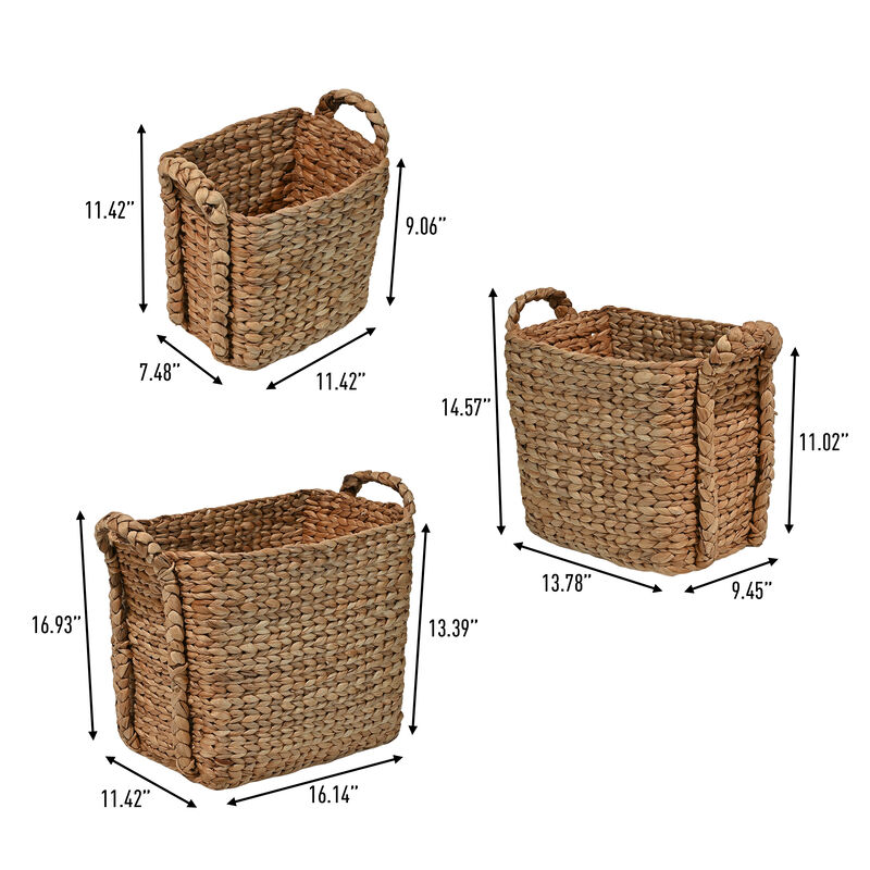 Clara Farmhouse Classic Handwoven Hyacinth Rectangle Storage Floor Baskets with Handles