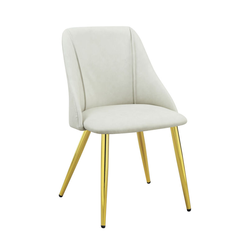 HomeRoots Set of Two White and Gold Upholstered Faux Leather And Metal Dining Side Chairs