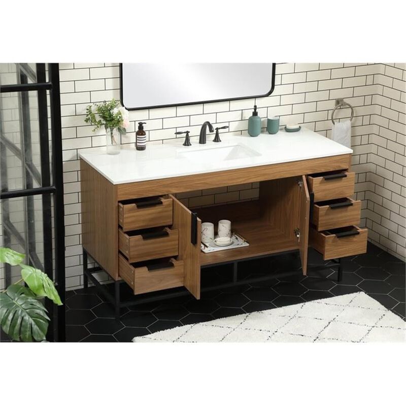 Elegant Kitchen and Bath 60 inch Single bathroom vanity in walnut brown image number 8
