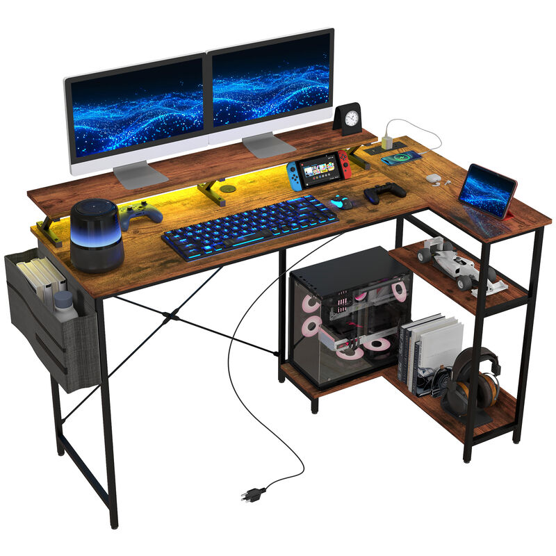 Hivvago 58" Home Office Desk with Monitor Stand and LED Lighting image number 0