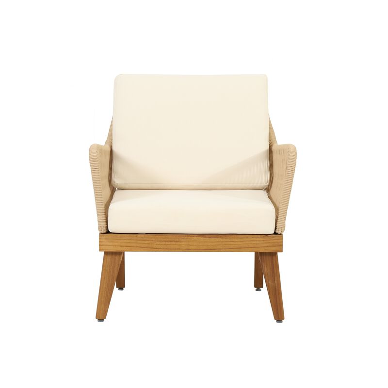 Oud Accent Club Chair, Ivory Cushions, Rope Weaving, Brown Acacia Wood