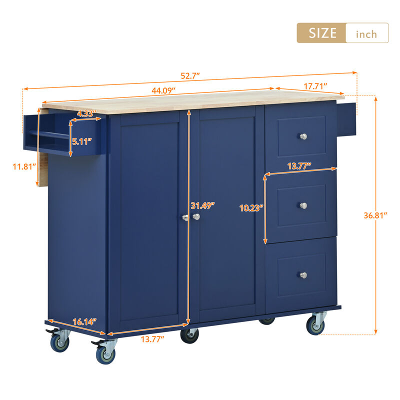 Rolling Mobile Kitchen Island with Drop Leaf  Solid Wood Top, Locking Wheels & Storage Cabinet