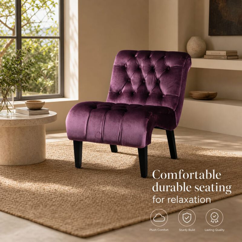 GOODSILO Armless Velvet Upholstered Accent Chair Leisure Chair with Wooden Legs for Living Room, Bedroom, Office, Small Spaces image number 4